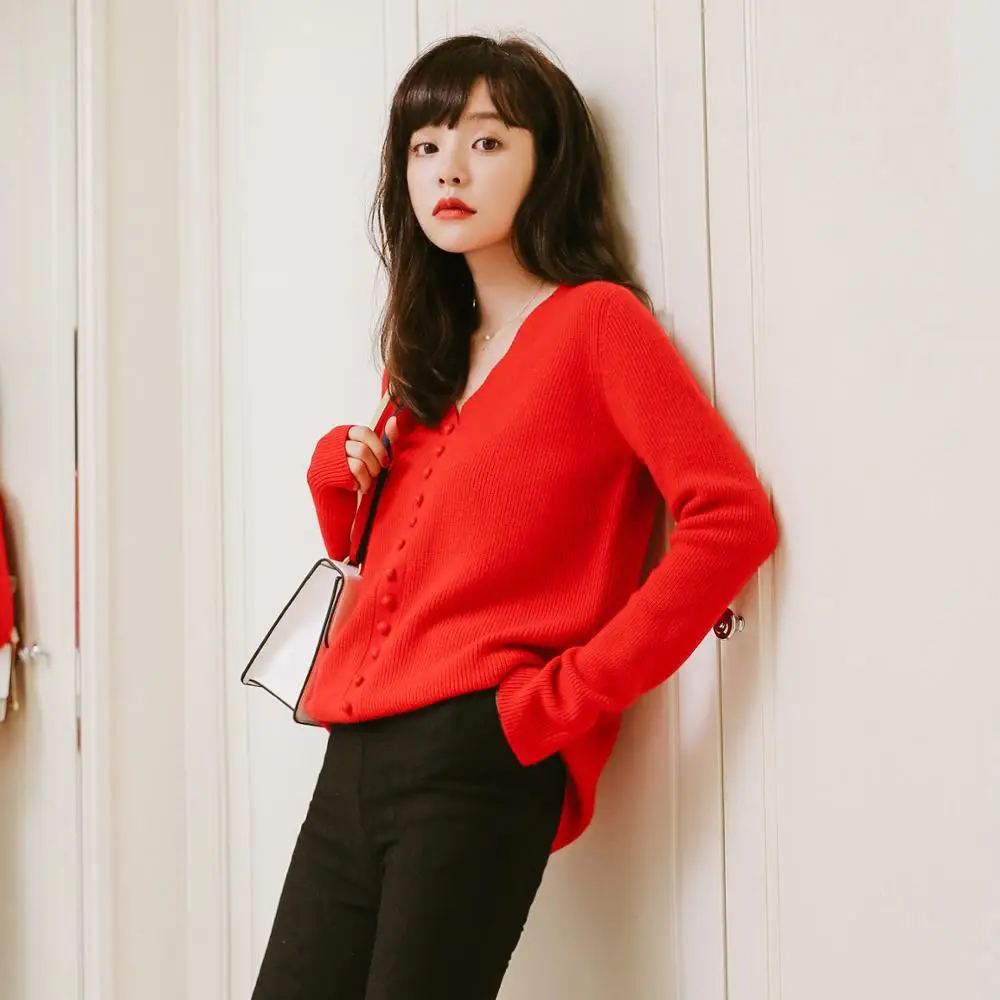 Женский кашемировый свитер ALKMENE тонкий с v-образным вырезом вечерние свободные