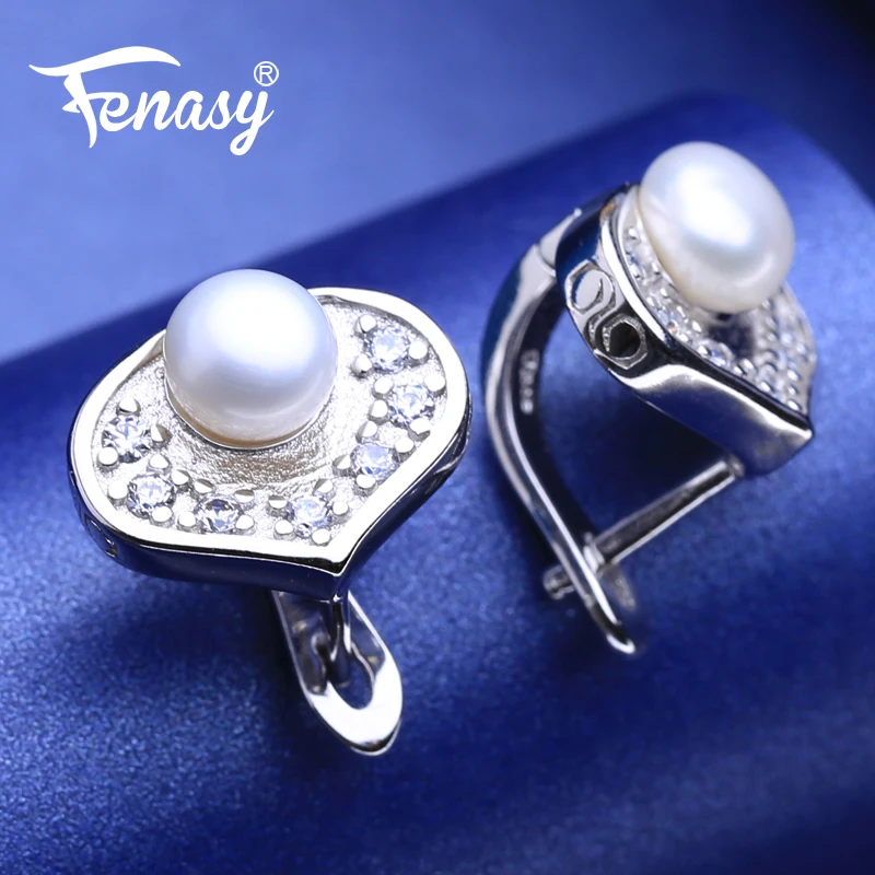Женские серьги клипсы с пресноводным жемчугом FENASY сережки из стерлингового
