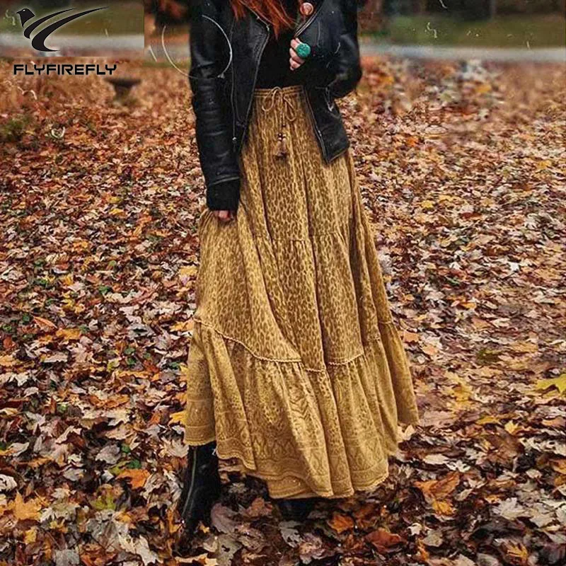 Летняя длинная Бохо юбка Сексуальная леопардовая печать высокая талия юбки