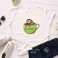 funny lazy sloth women t shirt new animal cup top loose cute cartoon t shirt summer t shirt woman clothing