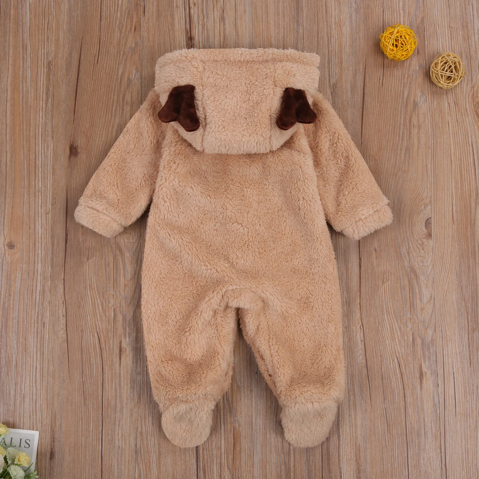 

2020 Winter 0-18Months Newborn Baby Girls Boys Rompers Fur Cartoon Ear Hooded Long Sleeve Single Breasted Jumpsuits