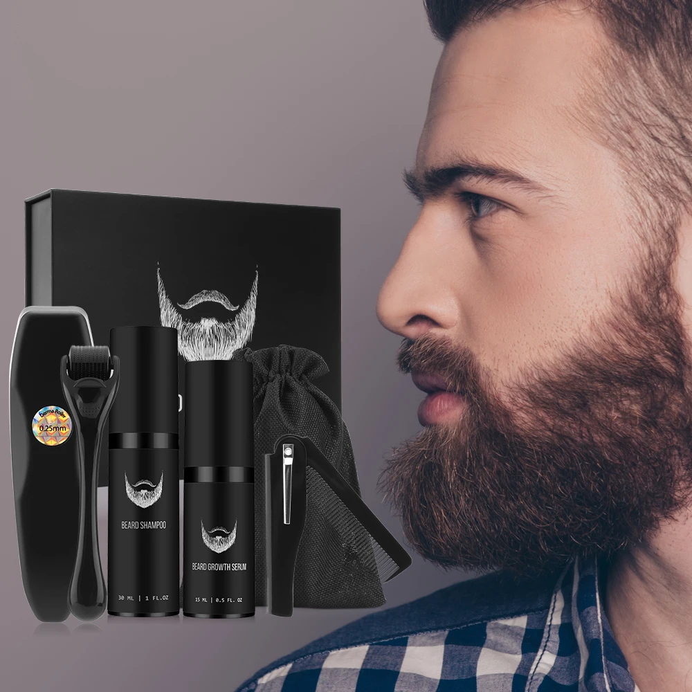 

4 Pcs/Set Men Beard Growth Kit Hair Growth Enhancer Thicker Oil Nourishing Leave-in Conditioner Beard Grow Set with Comb