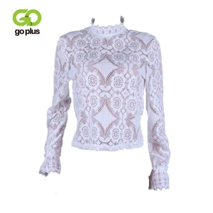 GOPlUS Женская Осенняя рубашка белая кружевная крючком Прозрачная женская блузка сексуальная модная с длинным рукавом 2020 Высокое качество топы