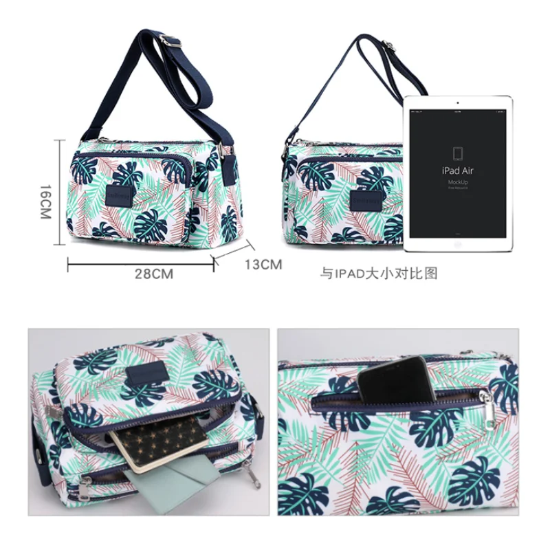 

Fashion Women`s Crossbody Bags Plant Flower Printing Multi-pocket Ladies Messenger Bag Shoulder Nylon Small Girls Handbag 2021