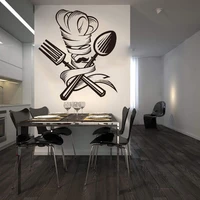 spoon fork chef moustache hat wall sticker kitchen dining room decor kitchen tools wall decal restaurant vinyl house decor p352