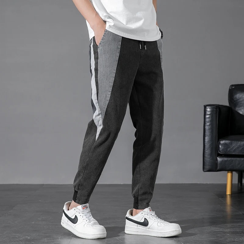 2021New Spring High Street Wear Black Drawstring Jeans Men's Loose Casual Denim Pant Full Length Trousers Hip Hop Harajuku Pants