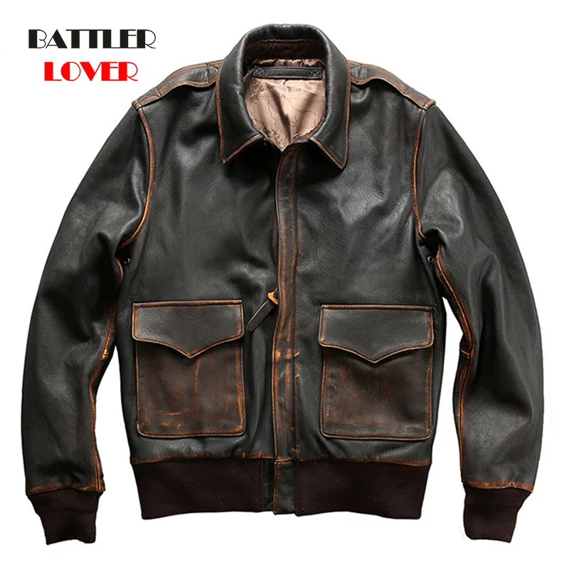 

America Air Flight Jackets For Men 2021 New Vintage Genuine Sheepskin Leather Bomber Motorcycle Coats Male Pilot Biker Overcoats