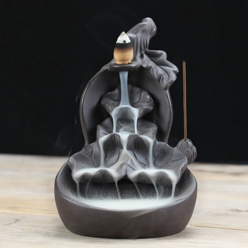 

Purple Sand Gourd Lotus Backflow Incense Burner Ceramic Stick Incense Sandalwood Aromatherapy Furnace Incense Home Decoration