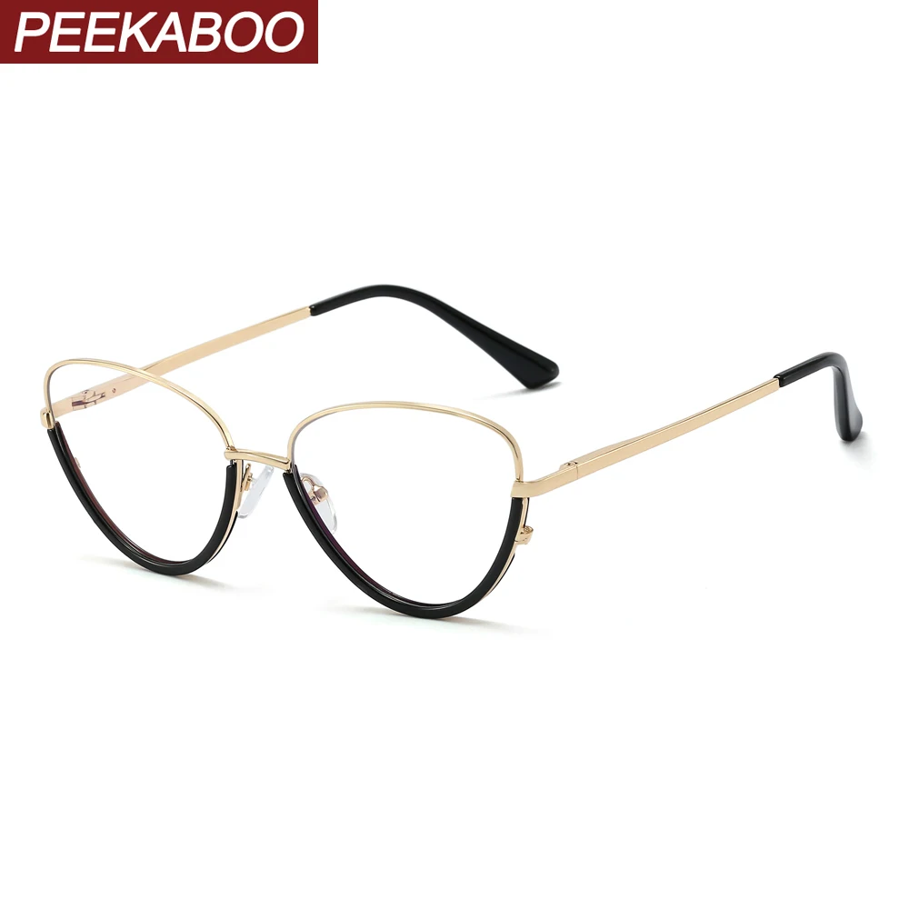 

Peekaboo полуоправа очки женские прозрачные линзы TR90 анти синий светильник модные женские оправа для очков в стиле кошачьи глаза женские метал...