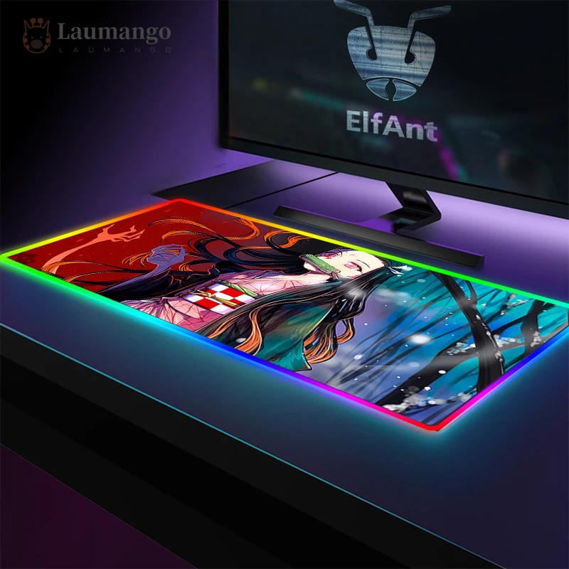 

Professional LED Light Gaming Mouse Pad Top Selling RGB Mousepad HD Print RGB Playmat with 14 Lighting Kimetsu No Yaiba