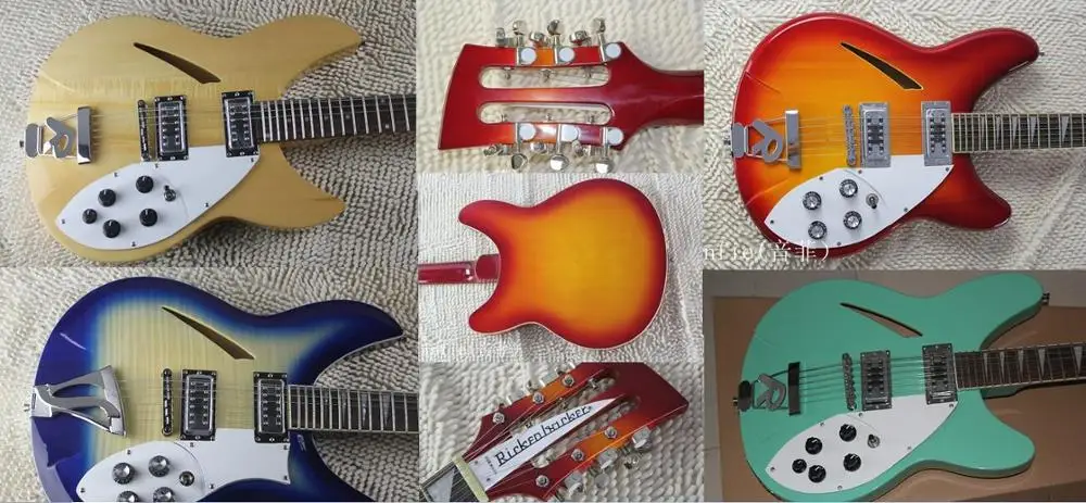

Free shipping High Quality Wholesale Semi-hollow 12 Strings Rick Cherry Burst electric guitar with R Tremolo