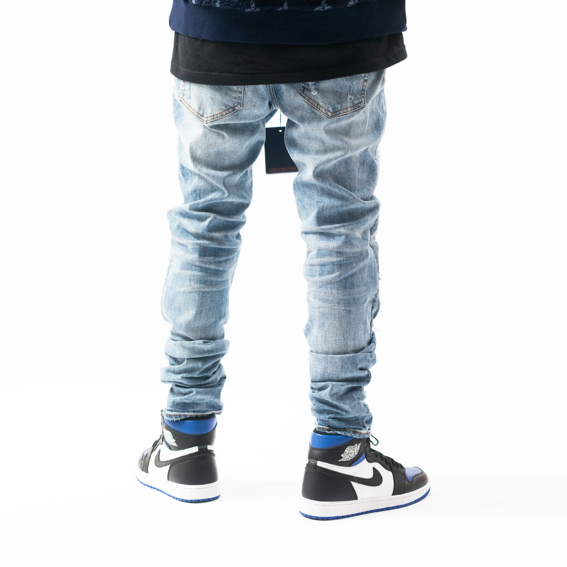 

New men's male trousers Autumn hip-hop slim-fit trousers trend ripped patch stitching motorcycle high street jeans denim pants