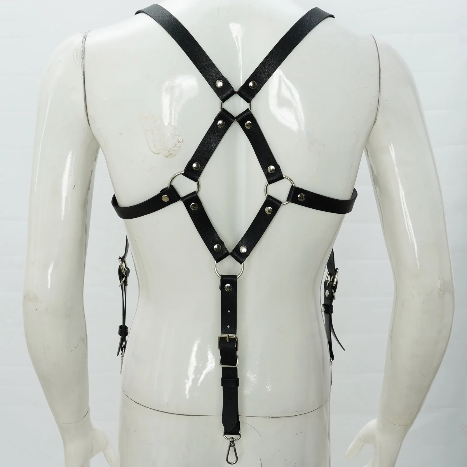 

Mens Suspender Body Chest Harness Strap Adjustable Leather Gentleman Waist Belt Punk Costume Rivets O-Ring Decor Shoulder Straps