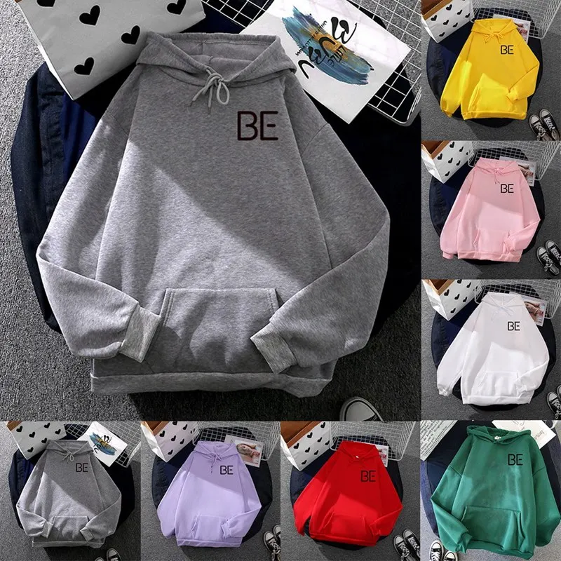 

Oversized Women Men Hoodies BE Letter Print Sweatshirt Unisex Autumn Winter Warm Streetwear Solid Pullovers Thick Hooded Tops
