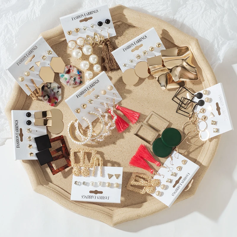 

ZWC Tassel Acrylic Earrings For Women Bohemian Earrings Set Big Geometric Drop Earring 2020 Pearl Earrings Set Fashion Jewelry