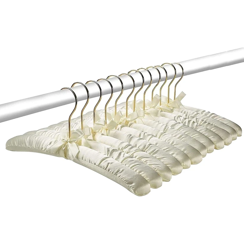 

15inch Large Satin Padded Hangers with Gold Hooks ,Silk Hanger for Wedding Dress Clothes,Coats,Suits,Blouse