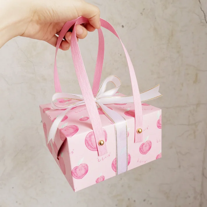 

10pcs Pink Peach Color Hand Bags Gift Handle Box Presents Portable Box Candy Biscuit Cake Boxes Wedding Birthday Party Pouch