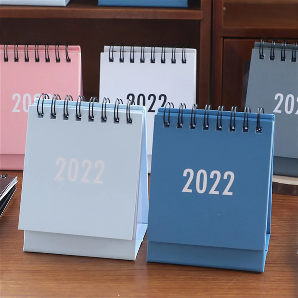 

1pc 2022 Simple Desk Coil Calendar with Stickers Mini Dual Daily Schedule Table Planner Yearly Organizer Office School Supplies