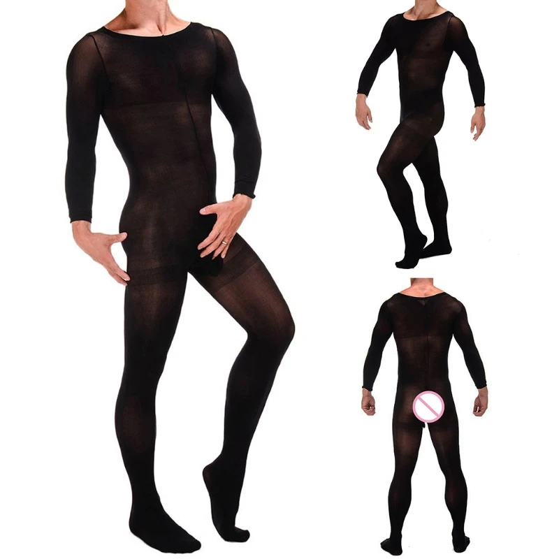 Мужские ультратонкие сетчатые боди с длинным рукавом нижнее белье сексуальное
