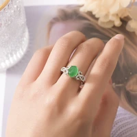 2021 silver new fashion temperament simulation natural khotan jade jasper green gemstone adjustable ring for women fine jewelry