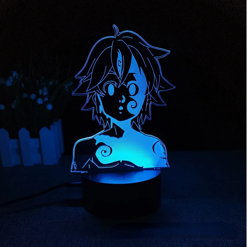 

Японская фигурка манга семи смертных грехов, 3D иллюзия, лампа, силуэты мелиодаса, горячий ночсветильник из аниме для украшения дома, спальни
