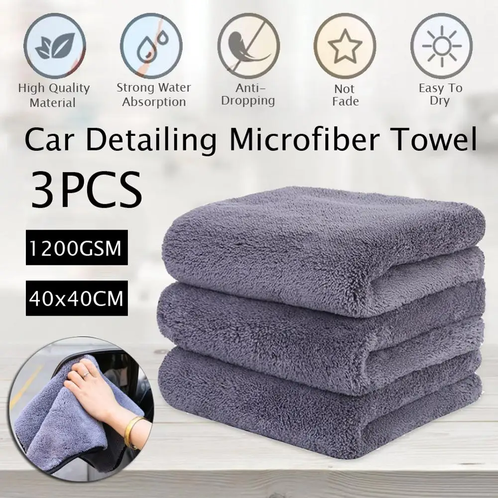 

Car Wash 1200GSM Car Detailing Microfiber Towel Car Cleaning Drying Cloth Thick Car Washing Rag for Cars Kitchen Car Care Cloth