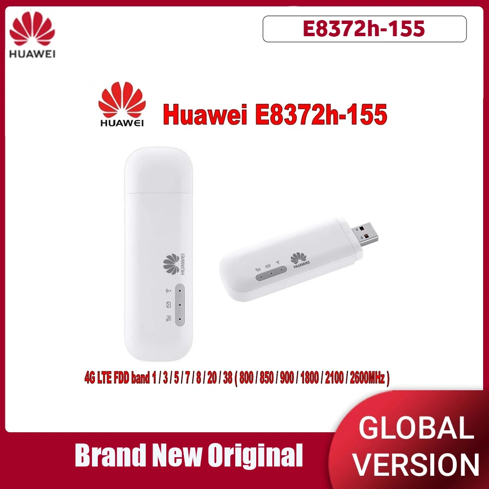 Huawei-Modem WiFi USB E8372h-155, 4G, 150Mbps, bande 1/3/5/7/8/20 TDD, 38/40/41, Dongle Mobile