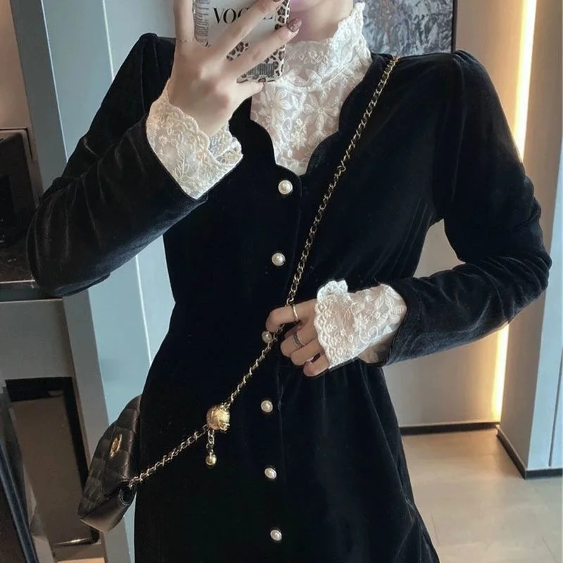 Кружевное длинное зимнее платье 2021 женские вечерние сарафаны велюровые