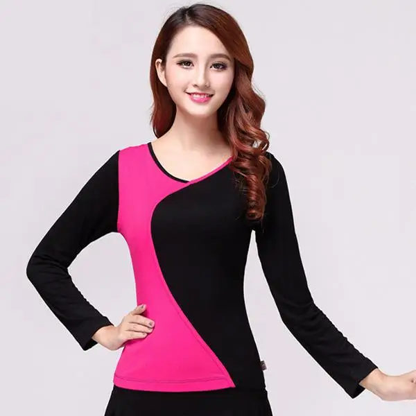 

New Fashion Round Neck Modal Cotton Modern Women Latin Dance Long Sleeve Top Dress Performance Costume Dance Practice Clothes