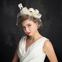 bowknot fascinator hat feathers veil mesh headband cocktail headwear tea party bridal hats