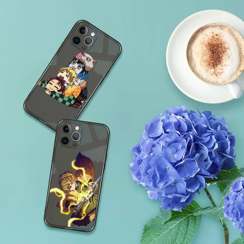 

Japan Demon Slayer Phone Case For iPhone 13 12 11 8 7 se 2020 pro X XS XR MAX Plus Black Transparent Cover