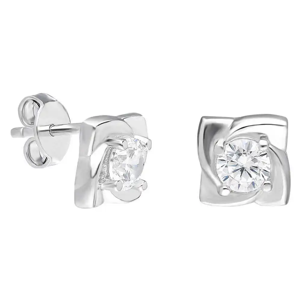 

Zircon Stone Rose Design 925 Sterling Silver Earrings (m-1)