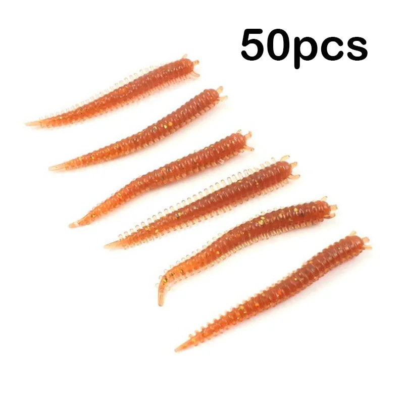 

50pcs 60MM Lifelike Sandworms Soft Plastic Worm Fishing Lure 60mm Saltwater Artificial Bait Catfish Carp Bass Bait