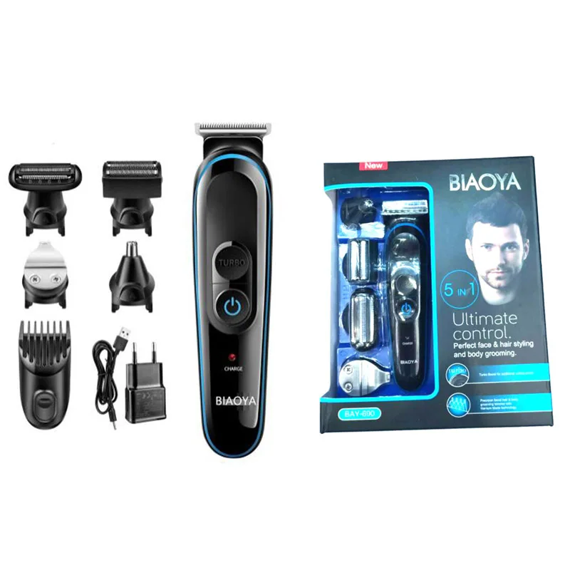 

BAY-690 5in1 3D Turbo Men's Electric Shaver Beard Trimmer Rechargeable Shaving Machine Barbeador Razor Hair Cutter Grooming Kits
