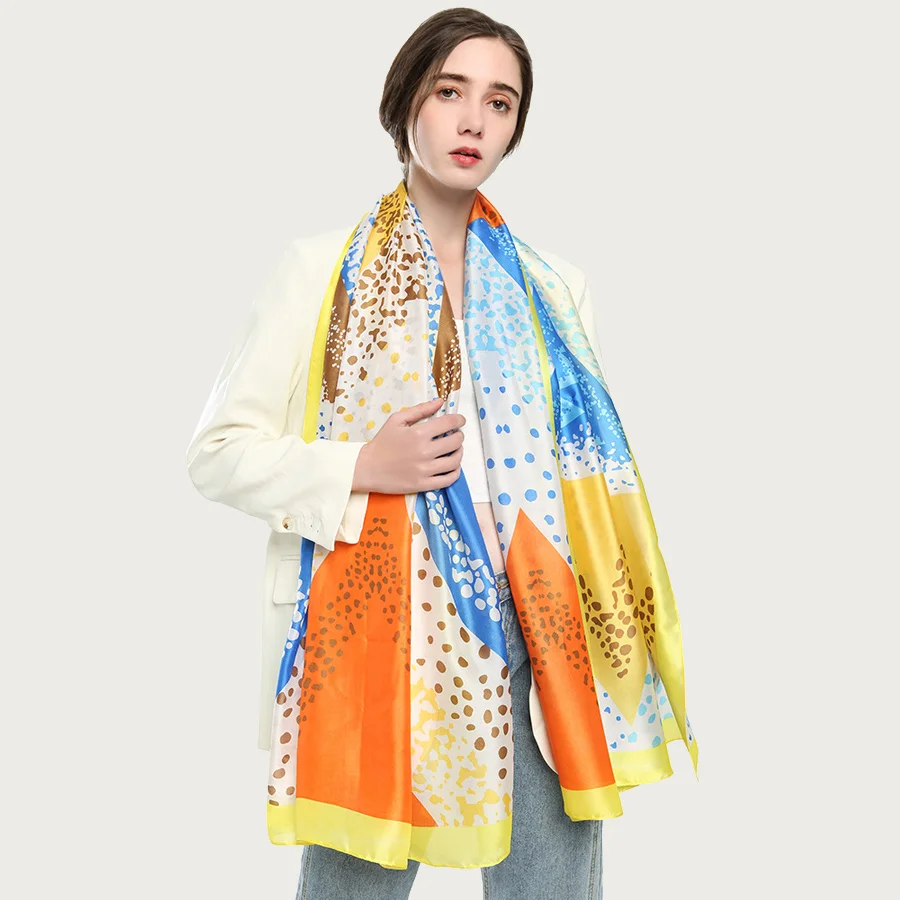 

Women Bright Geometric Pattern Silk Scarf Large Soft Polka Shawl Stole Design Travel Wrap Headwear [5033]