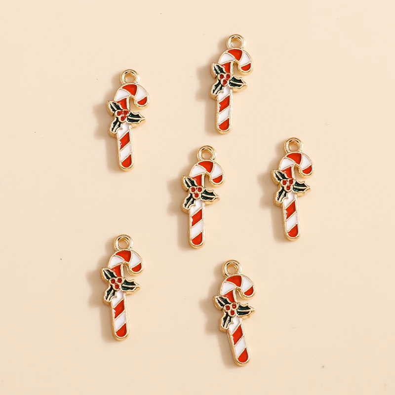 10 шт. 6*17 мм эмалированные Рождественские Подвески в виде конфет и тростника для