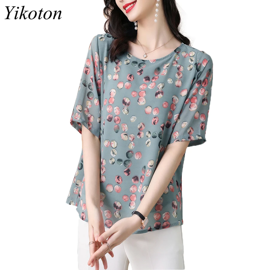 

New 2022 Blouses Summer Ladies Chiffon Top Women's Clothes Large Loose Plus Size Shirts O-Neck Fashion Shirt Woman Work Office