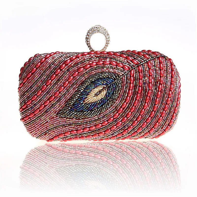 

2023 Vintage Hand-beaded Sequined Evening Bag High Grade Peacock Feather Evening Clutch Purse Dress Chain Clutch Handbag WY51