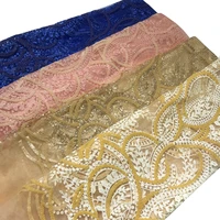 goldcreampeachroyal blue african gorgeous glitter tulle luxury heavy dubai beading lace fabric polyester mesh for sewn dress