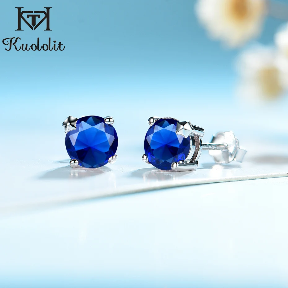 Kuololit серьги гвоздики с голубым сапфиром женская серебряная звезда