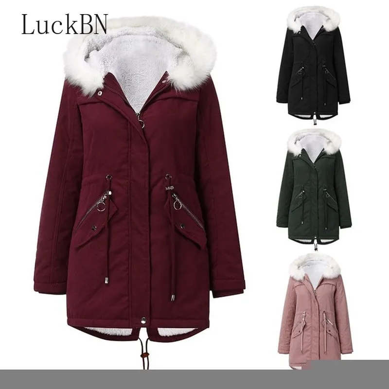 Модные осенне зимние теплые куртки Женская длинная парка с меховым воротником