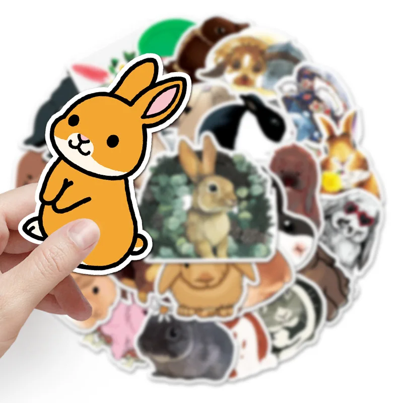 Pegatinas decorativas de Kawaii Rabbit, 50 Uds., material de papeler&iacute;a de conejo, planificador diario de basura, pegatinas para manualidades de Skateboard-0