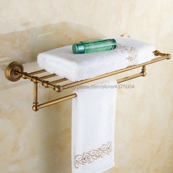 Bath Towel Rack with Towel Bar Bathroom Storage Organizer Shelf Wall Mount , Antique Brass Finish Nba087
