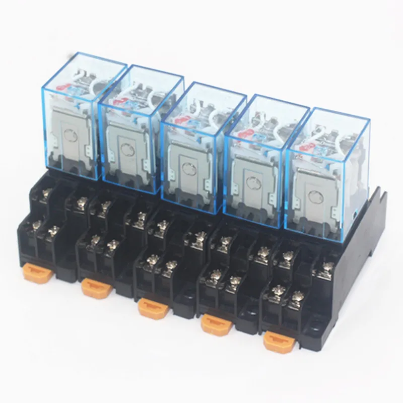 

5set MY2P HH52P MY2NJ Relay Coil General DPDT Mini Electromagnetic Relay Switch with Socket Base LED AC 110V 220V DC 12V 24V