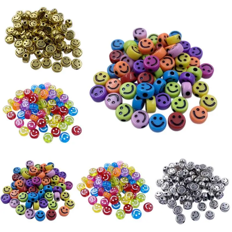 

10mm Colourful Golden Smiling Face Letter Acrylic Loose Spacer Beads for Jewelry Making DIY Handmade Bracelet Accessories