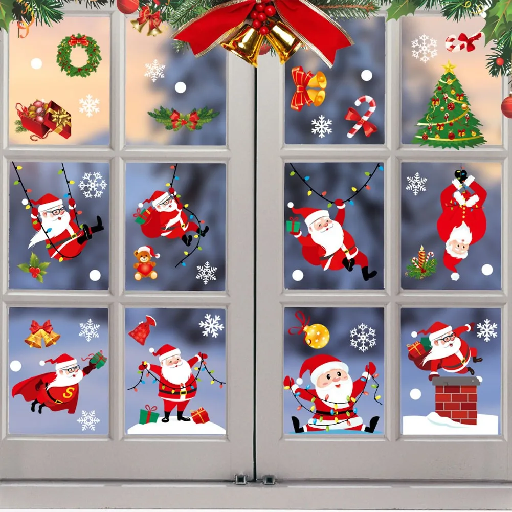 

Christmas Santa Removable Stickers Art Decals Wall Home Shop Decor Christmas Party Decoration Santa Gifts Electrostatic Stick