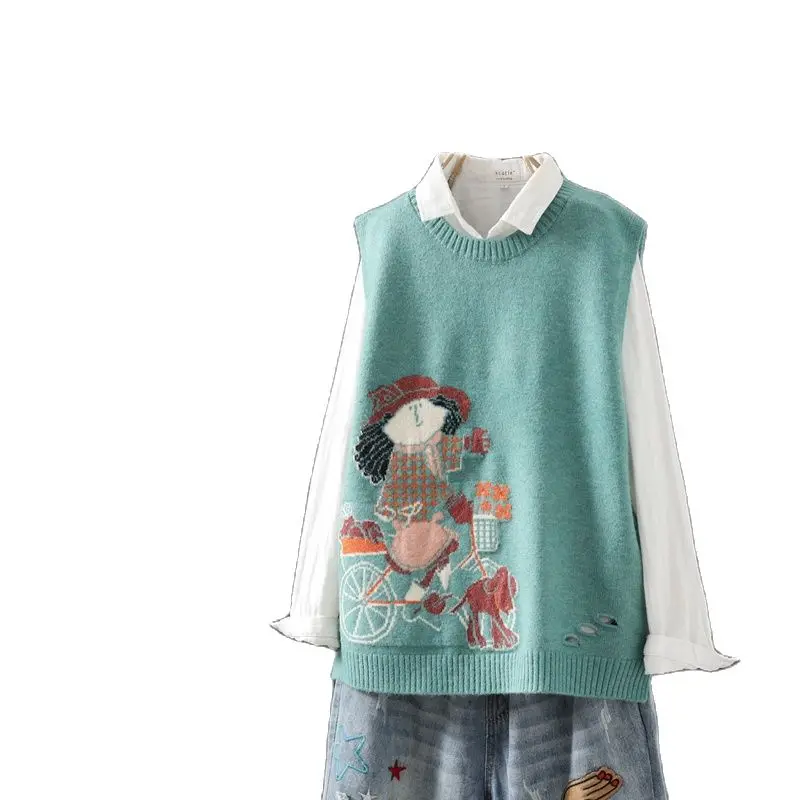 Женский трикотажный жилет с круглым вырезом без рукавов | Женская одежда