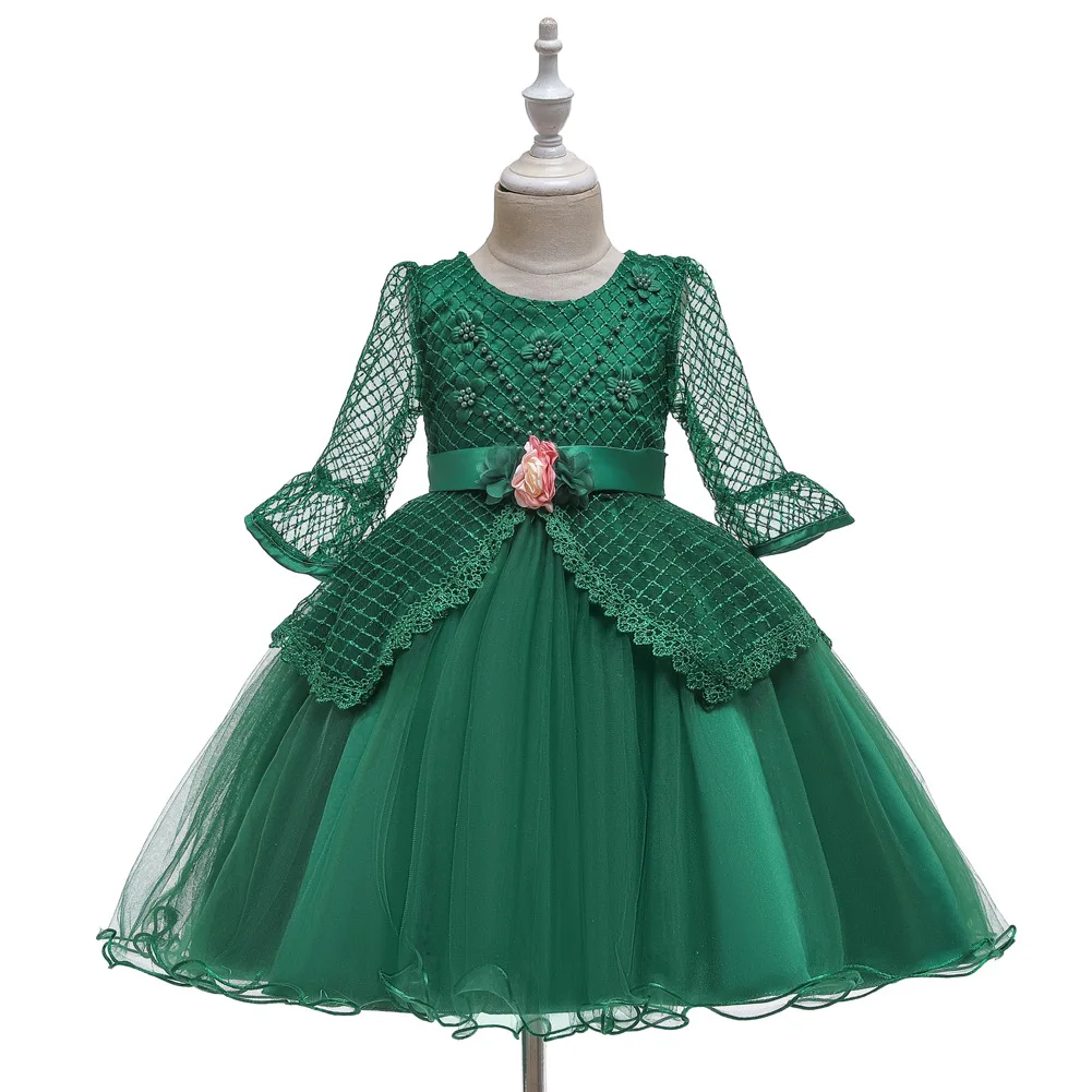

Plaid Flower girls dress half sleeve kids dresses for girls princess dress o-neck Beaded girls Christmas dresses birthday party