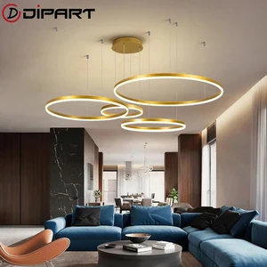 Post-Modern Led Chandelier Lighting Brushed Rings Ceiling Mounted Chandelier Lighting Hanging Lamp Gold&Coffee color