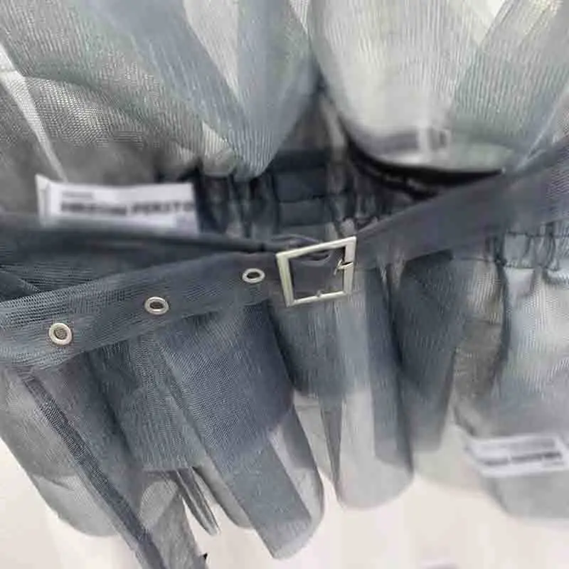 

GALCAUR Black Gauze Patchwork T Shirt For Women O Neck Short Sleeve Sashes Hit Color T Shirts Female Fashion Clothing 2021 Style